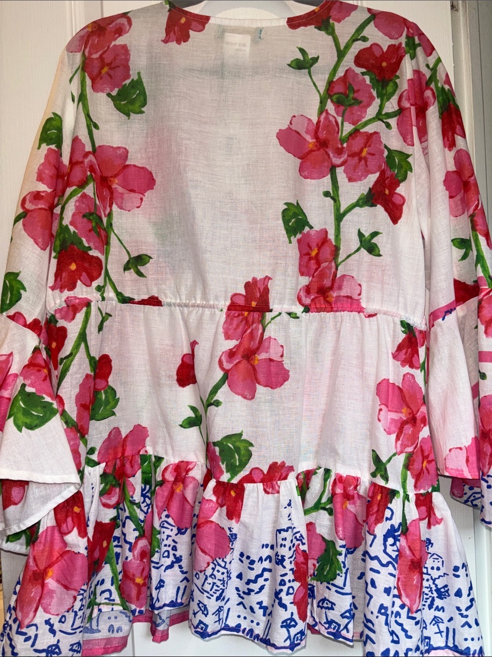 ANTICA SARTORIA RED PINK BLUE WHITE COTTON FLORAL TOP/DRESS ONE SIZE - Picture 2 of 10